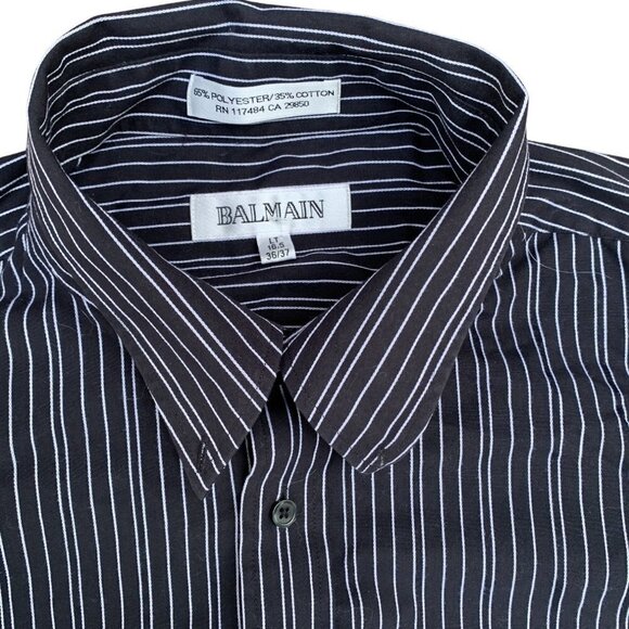 Rare Balmain Paris Dress Shirt Large Black White Stripe - Picture 6 of 10
